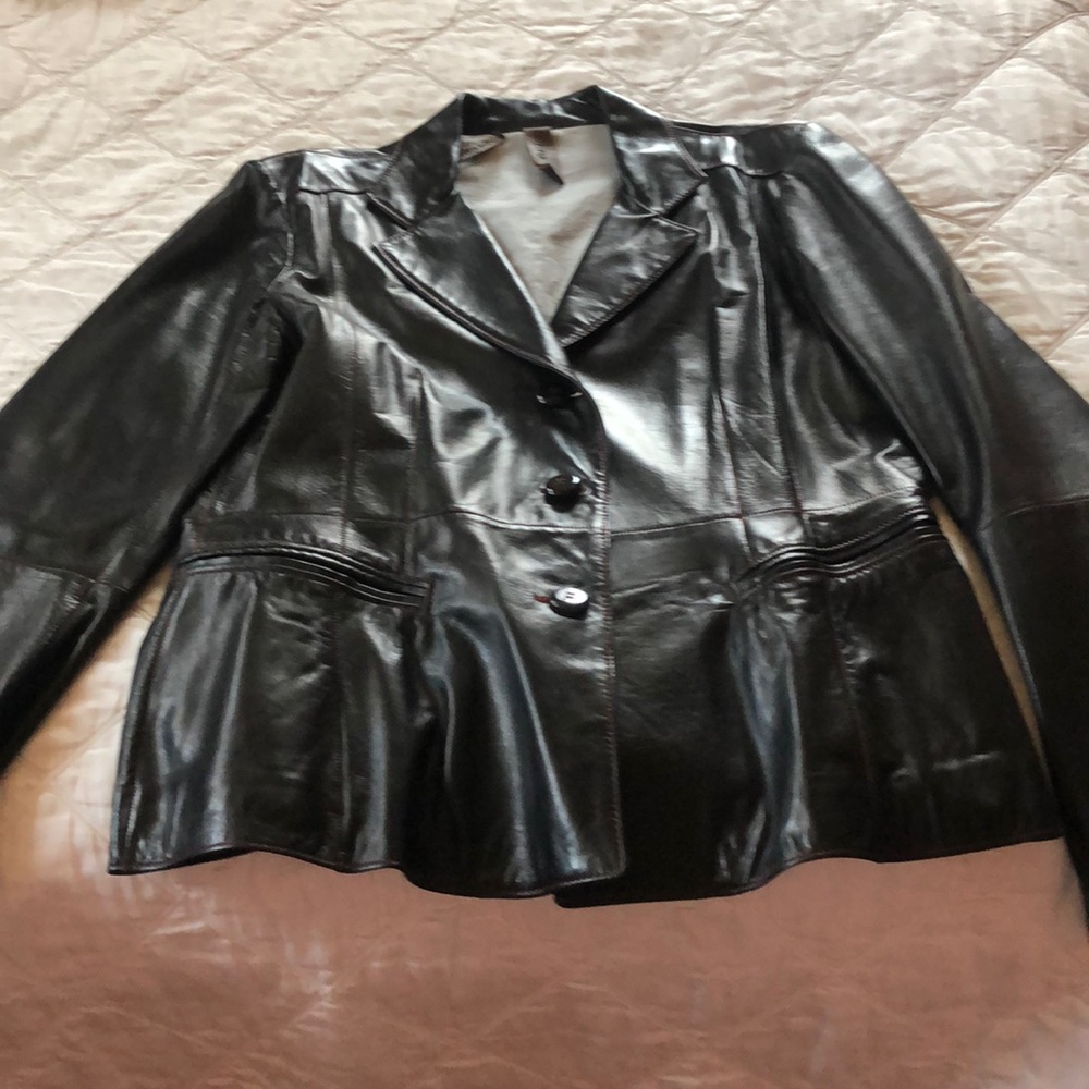 Opifix black leather biker jacket